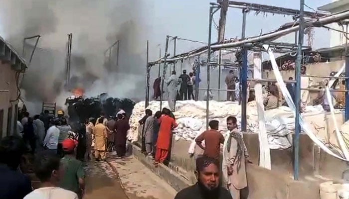 View of the site after fire broke out incident at factory warehouse building as fire brigade officials extinguish fire, located on SITE Super Highway in Karachi on November 20, 2024. — PPI