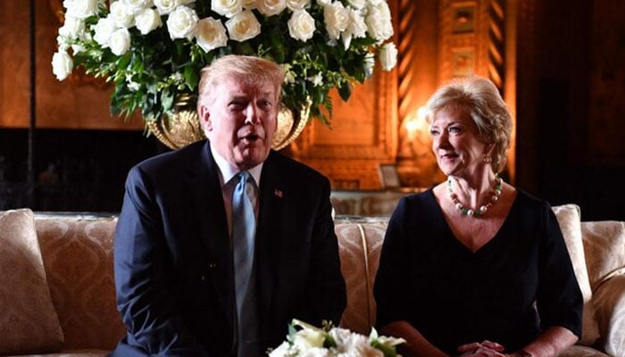 US President Donald Trump speaks at a press conference with Linda McMahon on March 29, 2019 at Trumps Mar-a-Lago estate in Palm Beach, Florida. — AFP