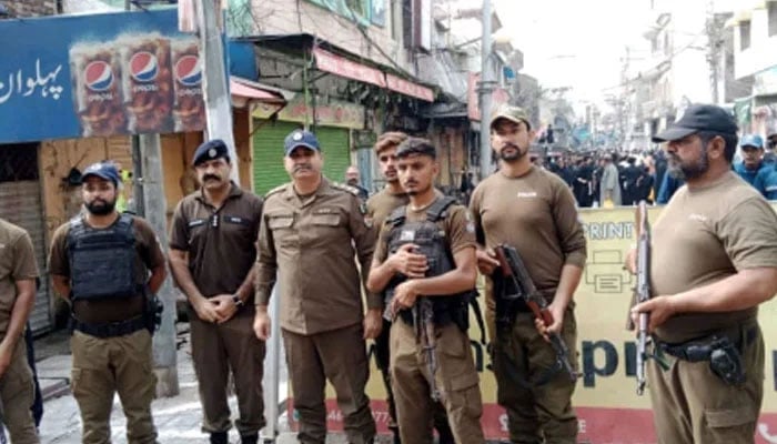 The representational image shows Punjab police personnel standing guard on the road on August 26, 2024. — Facebook@PunjabPolicePakistanOfficial