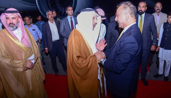 Petroleum Minister Dr Musadik Malik welcoming Saudi investors upon their arrival in Pakistan. — Facebook@DrMusadikMalik/file