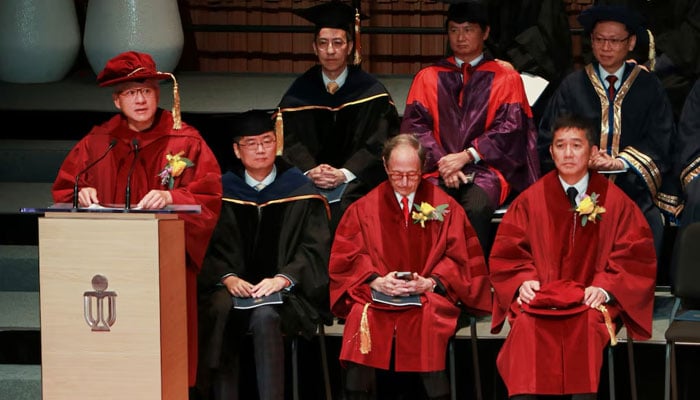 CEO of Nvidia Jensen Huang speaks after receiving an honorary degree from Hong Kong University of Science and Technology in Hong Kong, China on November 23, 2024. — Reuters