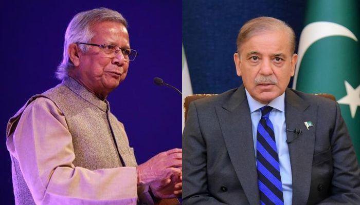 The combined image shows Pakistan Prime Minister Shehbaz Sharif (right) and Bangladeshs Professor Muhammad Yunus. — Reuters/File