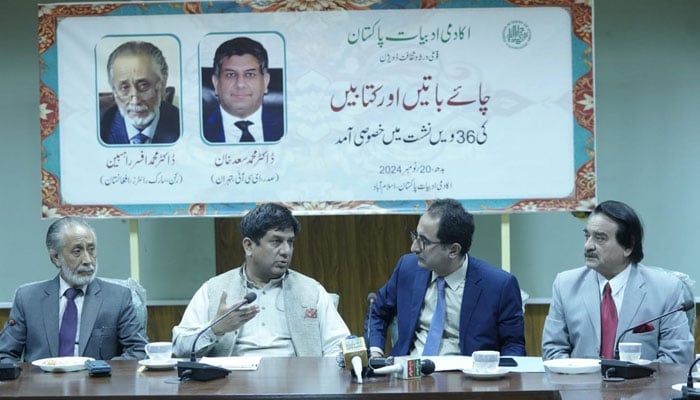 Speakers seen at the 36th session of Pakistan Academy of Letters popular series ‘Chai, Baatain, aur Kitabain on November 21, 2024.— Facebook@PakistanAcademyofLetters