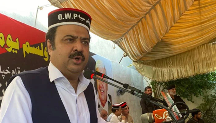 Qaumi Watan Party (QWP) provincial Chairman Sikandar Hayat Khan Sherpao speaks at an event on October 17, 2024. — Facebook@SikandarSherpao.official