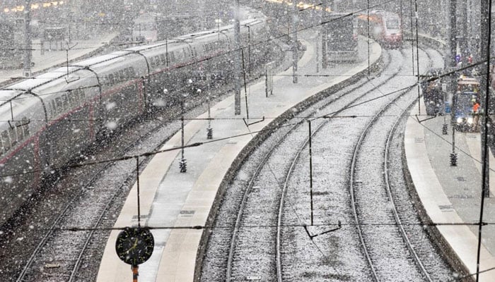 Railway tracks covered with snow in Ireland. — AFP/File