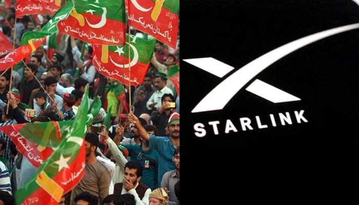 This combo shows a PTI protest and Starlink logo.— AFP/Reuters/File