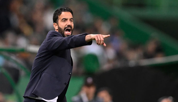 Sporting Lisbons Portuguese coach Ruben Amorim gestures on the sidelines during the UEFA Europa league quarter final second leg football match between Sporting CP and Juventus at the Jose Alvalade stadium in Lisbon on April 20, 2023. — AFP