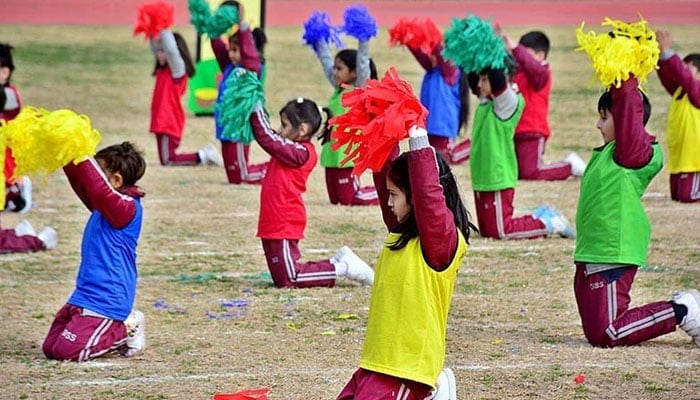 Representational image shows students participating in the PT Show at a school. — APP/File