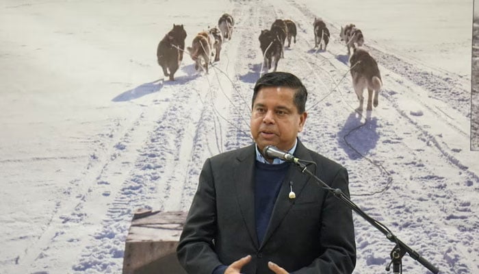 Canadian Minister of Crown-Indigenous Relations Gary Anandasangaree delivers an apology to the Inuit of northern Quebec on behalf of the government for the mass killing of sled dogs in the 1950s and 1960s, in Kangiqsujuaq, in northern Quebec, Canada on November 23, 2024. — Reuters