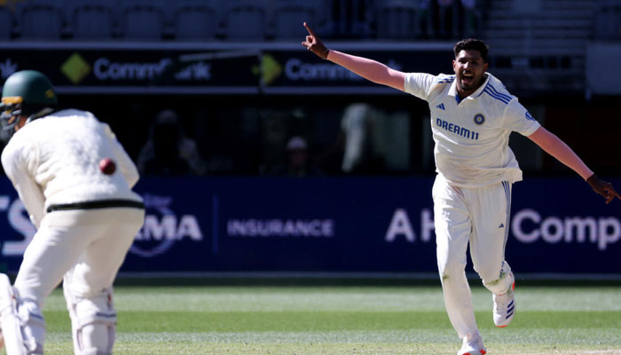 Indias Harshit Rana celebrates the last wicket of Alex Carey. — AFP/File