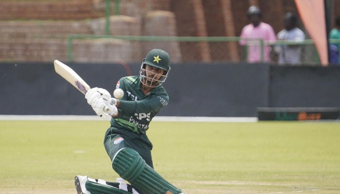 Pakistan opener Saim Ayub plays a shot during his unbeaten 113 in a ODI victory over Zimbabwe in Bulawayo. — AFP/File