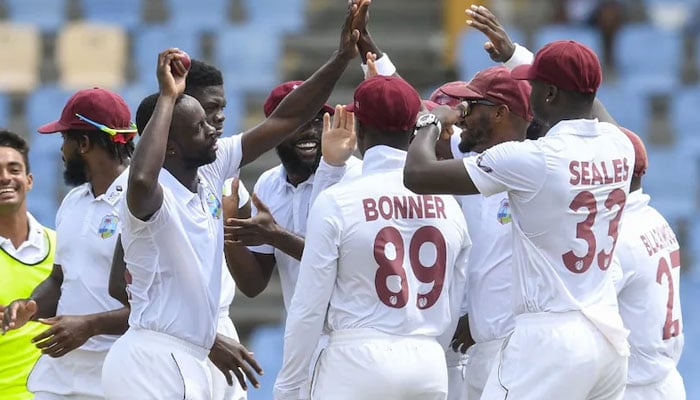 West Indies cricket team players can be seen celebrating the winning from Bangladesh. — AFP/File