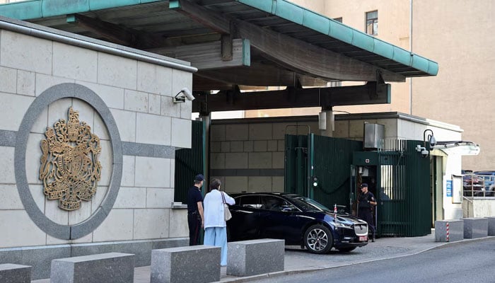 A car of the British ambassador drives out of the embassy in Moscow, Russia on September 13, 2024. — Reuters