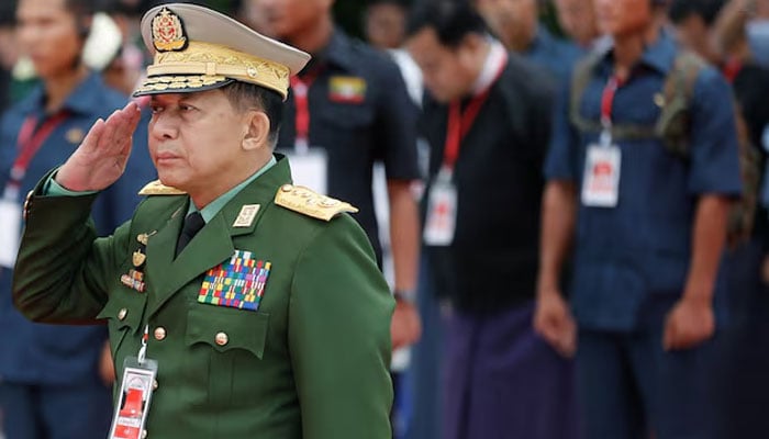 Myanmars Commander in Chief Senior General Min Aung Hlaing salutes as he attends an event marking Martyrs Day at Martyrs Mausoleum in Yangon, Myanmar on July 19, 2018.— Reuters