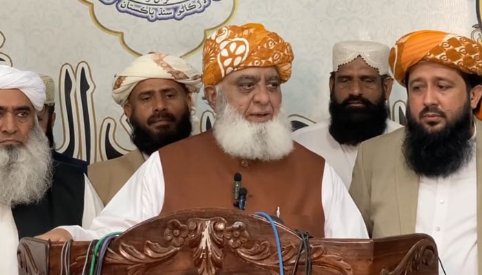 JUI-F chief Maulana Fazlur Rehman addresses the media on November 27, 2024. — Screengrab via Facebook@MoulanaOfficial