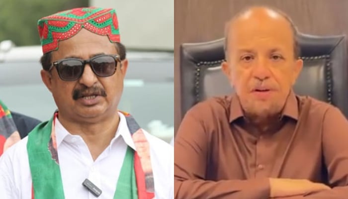 This combo of images shows, Sindh PTI President Haleem Adil Sheikh (left) and former lawmaker Firdous Shamim Naqvi (right). — Facebook@haleemadilsheikh1/X@Fsnaqvi/File