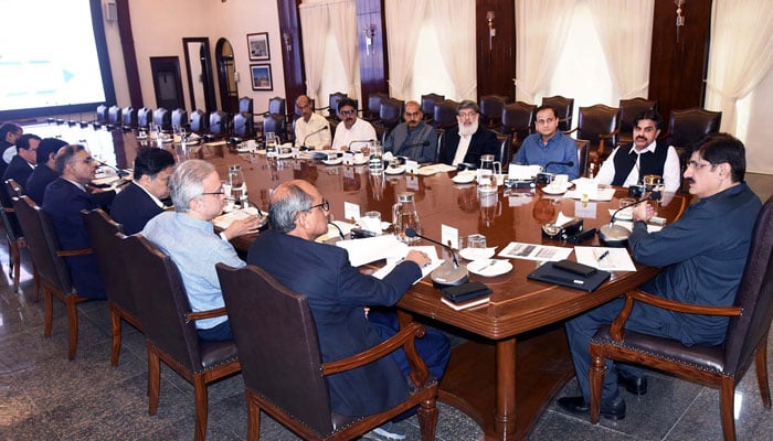 Sindh Chief Minister Syed Murad Ali Shah presides over a meeting to review the progress of the K-IV Augmentation Project, at CM House in Karachi on November 29, 2024. — PPI