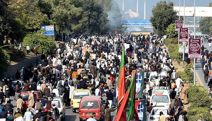 PTI supporters attend a protest in Islamabad on November 26, 2024. — Reuters