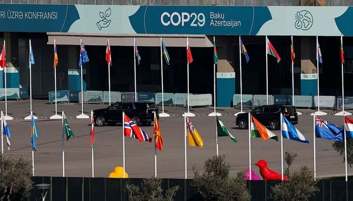 Cars drive at the territory of the COP29 United Nations climate change conference venue, in Baku, Azerbaijan on November 22, 2024. — Reuters