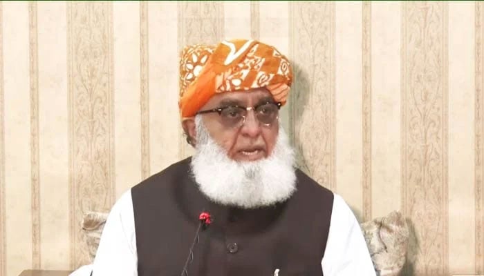 Jamiat Ulema-e-Islam-Fazl (JUI-F) chief Maulana Fazlur Rehman speaks during a press conference in Islamabad on June 30, 2024. — Screengrab via GeoNews