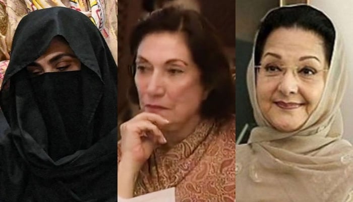 This collage shows former first ladies Bushra Bibi (left), Begum Nusrat Bhutto (centre) and Begum Kulsoom Nawaz (right). — AFP/APP/State Media/File