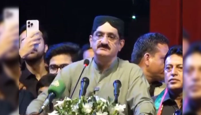 Sindh Chief Minister Syed Murad Ali Shah addresses the participants of an event on November 30, 2024. — Screengrab via Facebook@SindhCMHouse