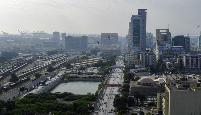 An aerial view of the commercial district of Karachi. — AFP/File