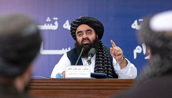 Afghanistans Minister of Foreign Affairs Amir Khan Muttaqi speaks during a press conference in Kabul, Sept. 19, 2024. — AFP