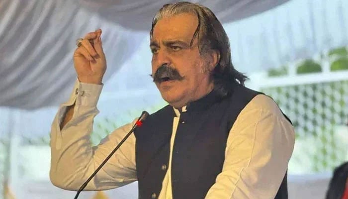 Khyber Pakhtunkhwa Chief Minister Ali Amin Gandapur addresses an event in an undated picture. — Facebook@AliAminKhanGandapur/File