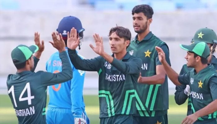 Pakistan U-19s celebrating after winning again India. — X@TheRealPCB/File