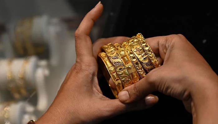 An undated image of gold bangles pictured at a jewelry store. — AFP/File