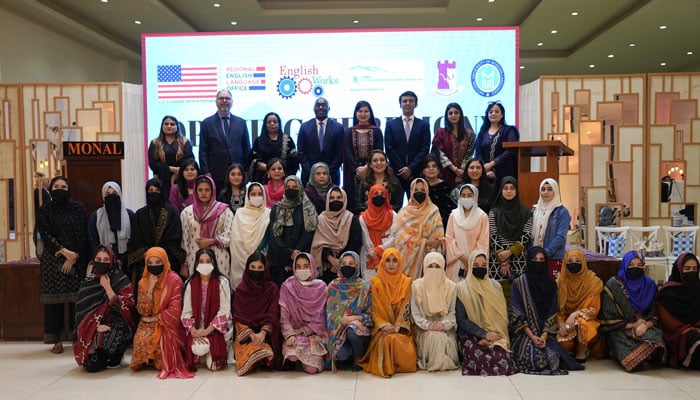 Consul General Shante Moore in a group photo at an opening ceremony of the English Works Programme on December 3, 2024. — Facebook@pakistan.usembassy