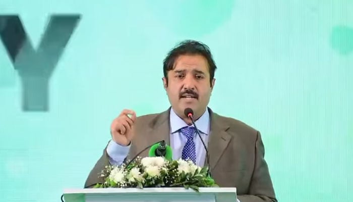 Punjab Local Government Minister Zeeshan Rafiq addresses the launching ceremony of the Suthra Punjab Programme on December 3, 2024. — Screengrab via Facebook@MianZeeshanRafiquePMLN