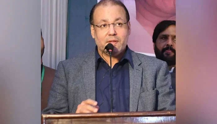 Punjab Minister for Industries and Commerce Chaudhry Shafay Hussain addresses an event in this image released on March 21, 2023. — Facebook@ChaudhryShafayHussain