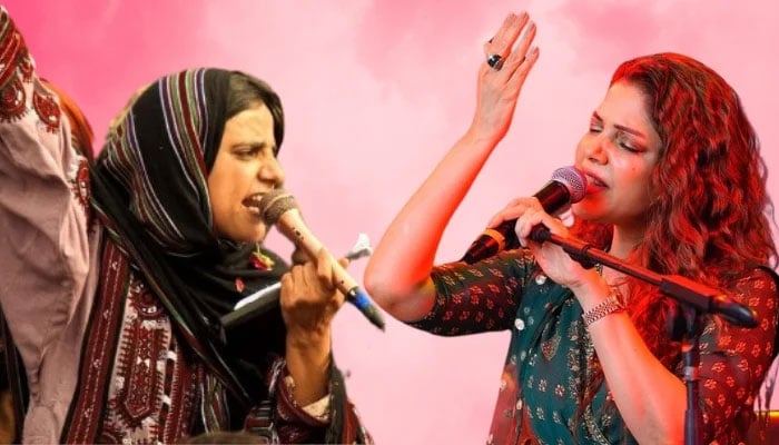 This illustration shows activist Maharang Baloch (left) and singer and songwriter Hadiqa Kiani. — Geo.tv/File