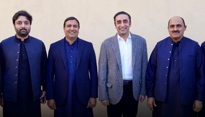 Chairman PPP Bilawal Bhutto Zardari (2nd right) pictured with new members who recently joined PPP in this picture released on December 4, 2024. — Facebook@Bilawalhouse