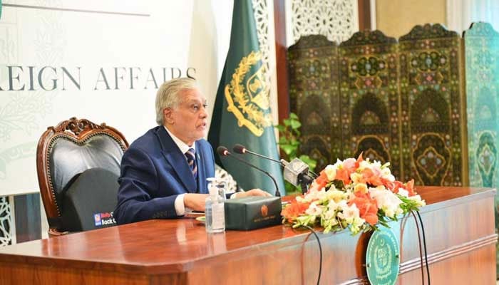 Deputy Prime Minister and Foreign Minister Ishaq Dar briefs members of the diplomatic corps on the recent developments in Islamabad, December 4, 2024. — X/@DPM_PK