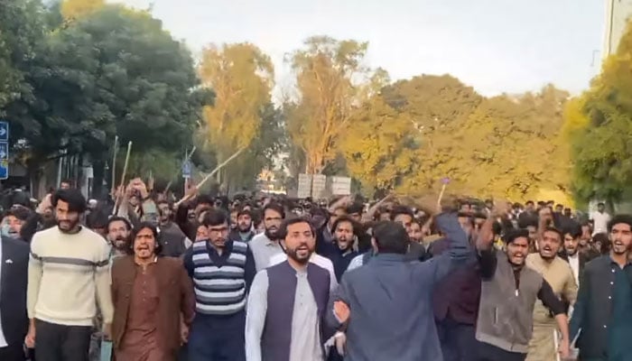 Islami Jamiat Talaba (IJT) activists hold a protest at Punjab Universitys new campus on December 4, 2024. — Screengrab via Facebook@IslamiJamiateTalabaPunjabUniversity