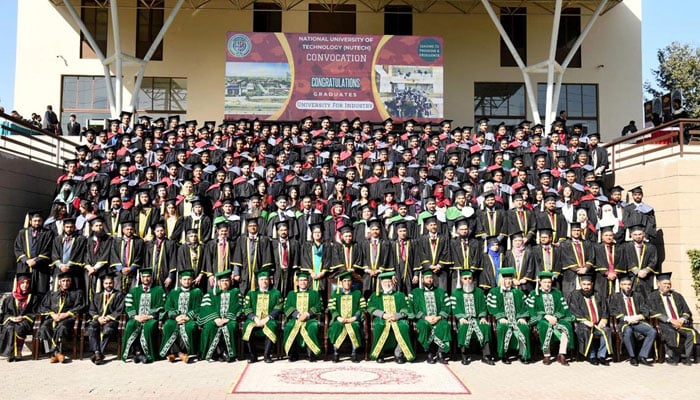 Federal Minister for Science and Technology Dr Khalid Maqbool Siddiqui (9th right in 1st row) attends the 3rd Convocation of NUTECH University on December 5, 2024. — APP