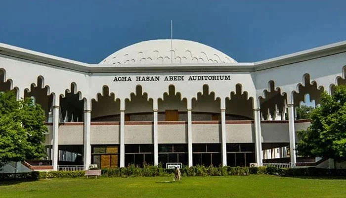 Agha Hasan Abedi Auditorium building is seen at the Ghulam Ishaq Khan Institute of Engineering Sciences and Technology. — giki.edu.pk/File