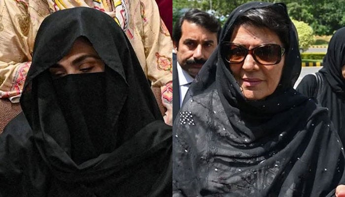 Former PM Imran Khans wife Bushra Bibi (left) and his sister Aleema Khan (right).— AFP/File