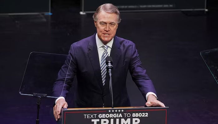 Former US Senator David Perdue speaks at a campaign event for US President-elect Donald Trump, at the Johnny Mercer Theatre Civic Center in Savannah, Georgia, US on September 24, 2024. — Reuters