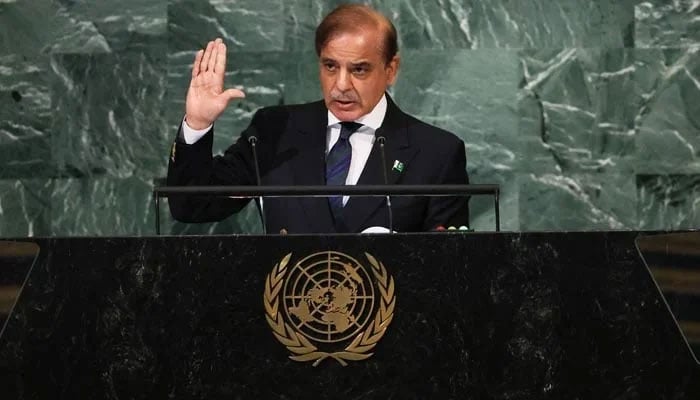 Prime Minister Shehbaz Sharif speaks at the United Nations General Assembly. — AFP/File