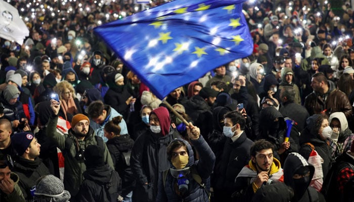 Thousands of pro-Europe protesters rallied on Sunday in Georgia against the government´s decision. — AFP/File