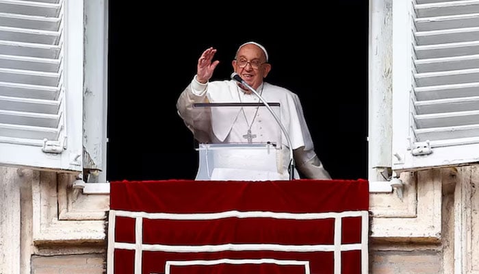 Pope Francis leads the Angelus prayer from his window, at the Vatican, December 8, 2024. — Reuters