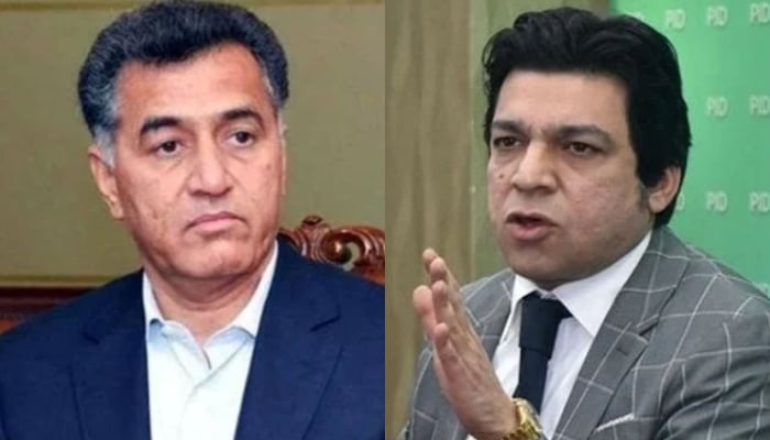 Former Inter-Services Intelligence (ISI) chief Lieutenant General (R) Faiz Hamid (left) and Senator Faisal Vawda (right). — Ministry of Information website/ State Media/File