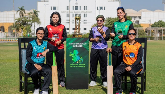 Team captains pose with the trophy ahead of National Womens One Day Tournament. —PCB