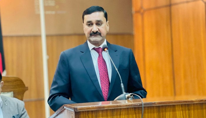 Khyber Pakhtunkhwa Director General Law and Human Rights Ghulam Ali addresses the International Human Rights Day event at the University of Peshawar on December 10, 2024. — Facebook@dhrkp