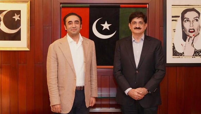 Sindh Chief Minister Syed Murad Ali Shah meets with Pakistan Peoples Party (PPP) Chairman Bilawal Bhutto Zardari at the Bilawal House on Wednesday December 11, 2024. — Facebook@Bilawalhouse