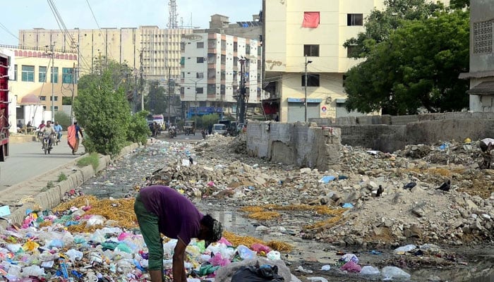 A garbage collector is searching for useful things to sell by which he can earn his livelihood for support of his family, at a roadside garbage dump in Karachi on September 12, 2024. — PPI